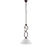 Sospensione Luce 1 Dallas BeLight Ferro Battuto Nero e Ruggine Vetro Bianco