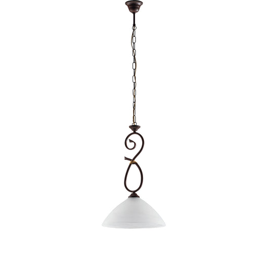 Sospensione Luce 1 Dallas BeLight Ferro Battuto Nero e Ruggine Vetro Bianco