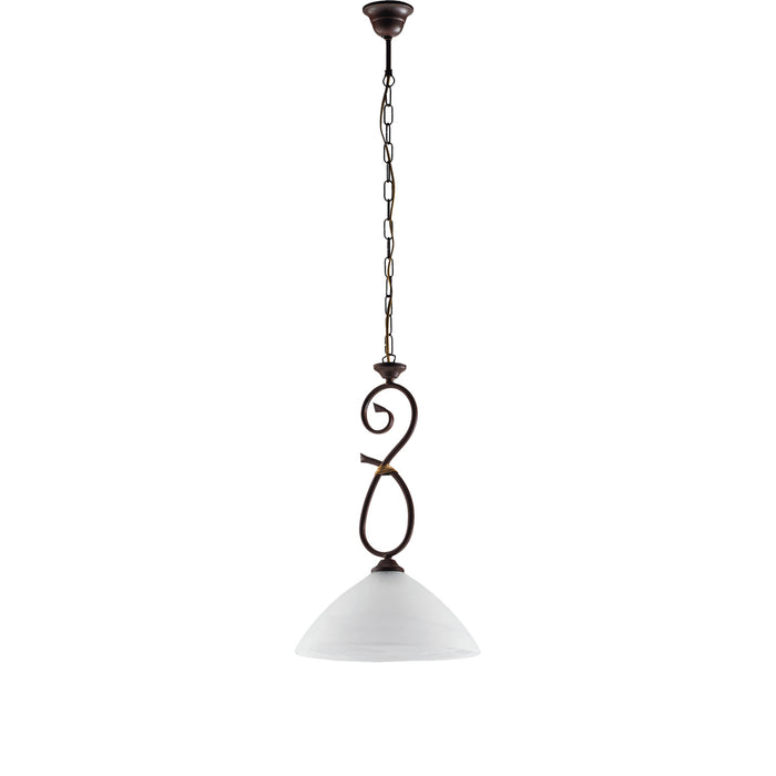 Sospensione Luce 1 Dallas BeLight Ferro Battuto Nero e Ruggine Vetro Bianco