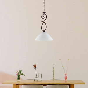 Sospensione Luce 1 Dallas BeLight Ferro Battuto Nero e Ruggine Vetro Bianco