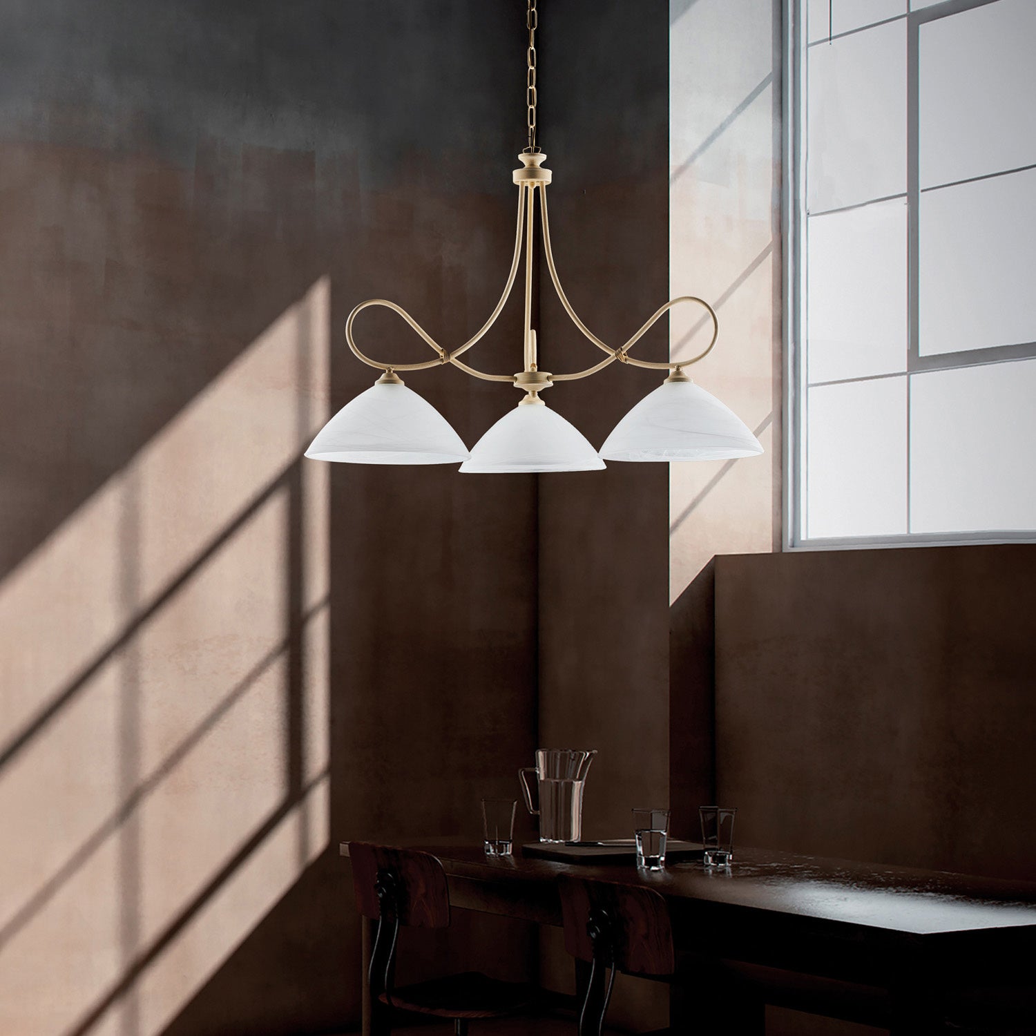 Sospensione 3 Luci Dallas BeLight Avorio Ferro Battuto Vetro Bianco