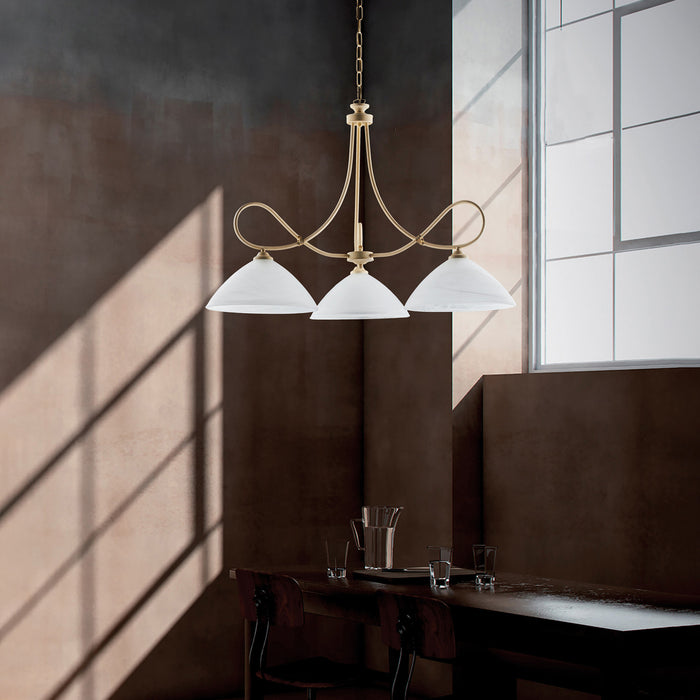 Sospensione 3 Luci Dallas BeLight Avorio Ferro Battuto Vetro Bianco