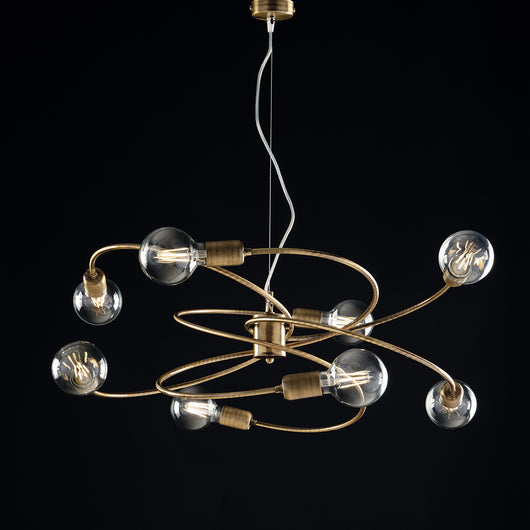Sospensione Moderna 8 Luci Ferro Bronzo Spazzolato Serie Vortex