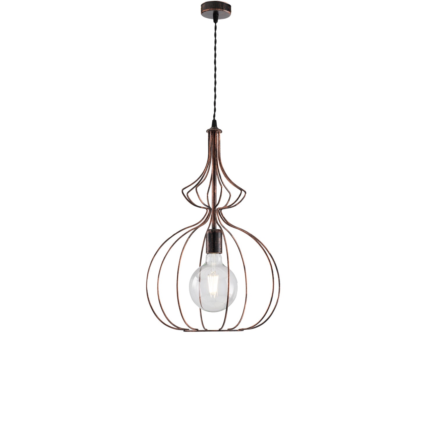 Sospensione Industrial 1 Luce Olimpia Gabbia Ferro Laccato Nero E Rame