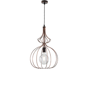 Sospensione Industrial 1 Luce Olimpia Gabbia Ferro Laccato Nero E Rame