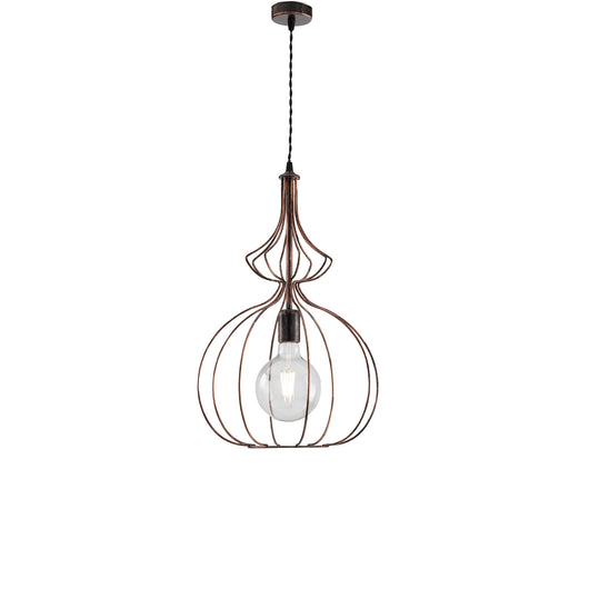 Sospensione Industrial 1 Luce Olimpia Gabbia Ferro Laccato Nero E Rame