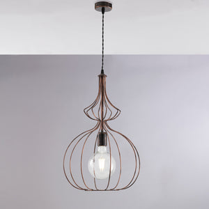 Sospensione Industrial 1 Luce Olimpia Gabbia Ferro Laccato Nero E Rame