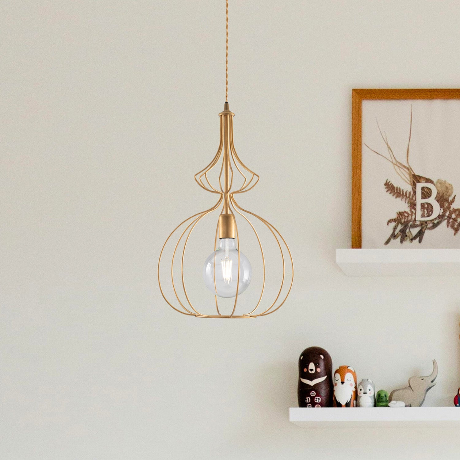 Sospensione Industrial 1 Luce Olimpia Gabbia Ferro Laccato Oro