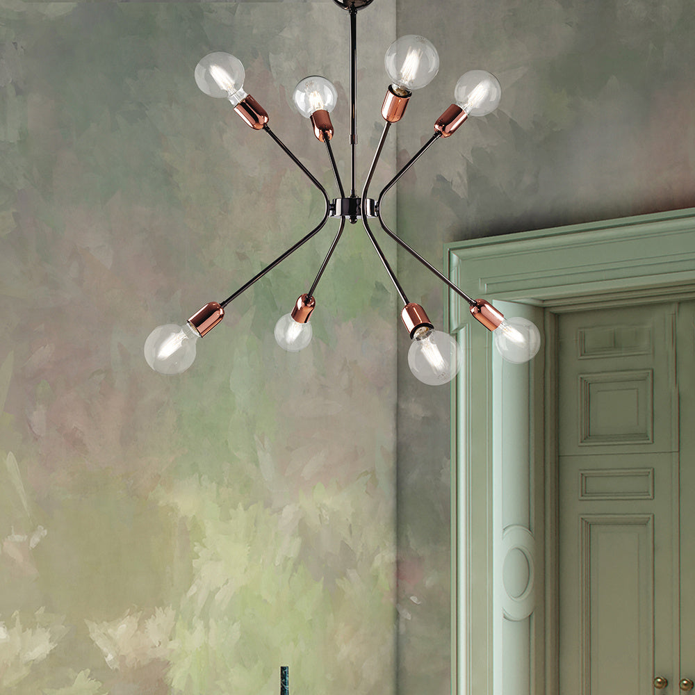 Sospensione Moderna 8 Luci Ferro Cromo Nero Particolari Rame Serie Bpm