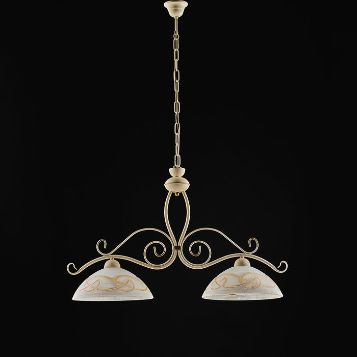 Bilanciere Rustico 2Luci Ferro Battuto Avorio E Oro Vetro Ambra Serie Faraone