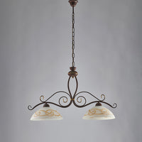 Bilanciere Rustico 2Luci Ferro Battuto Nero E Ruggine Vetro Ambra Serie Faraone