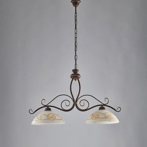 Bilanciere Rustico 2Luci Ferro Battuto Nero E Ruggine Vetro Ambra Serie Faraone