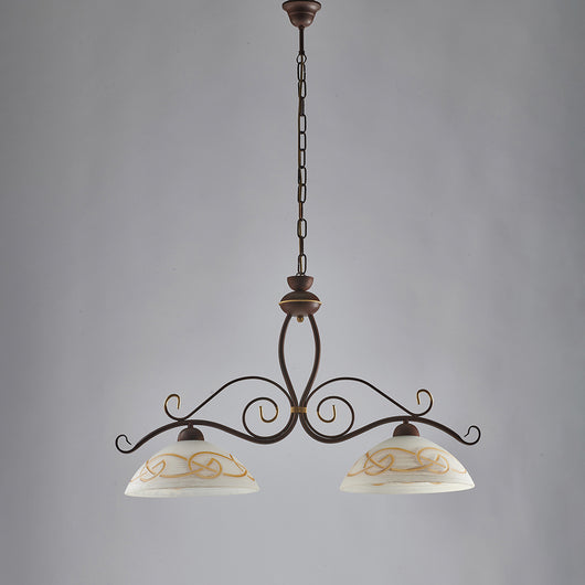 Bilanciere Rustico 2Luci Ferro Battuto Nero E Ruggine Vetro Ambra Serie Faraone