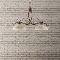 Bilanciere Rustico 2Luci Ferro Battuto Nero E Ruggine Vetro Ambra Serie Faraone