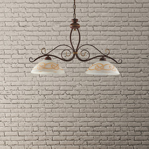 Bilanciere Rustico 2Luci Ferro Battuto Nero E Ruggine Vetro Ambra Serie Faraone