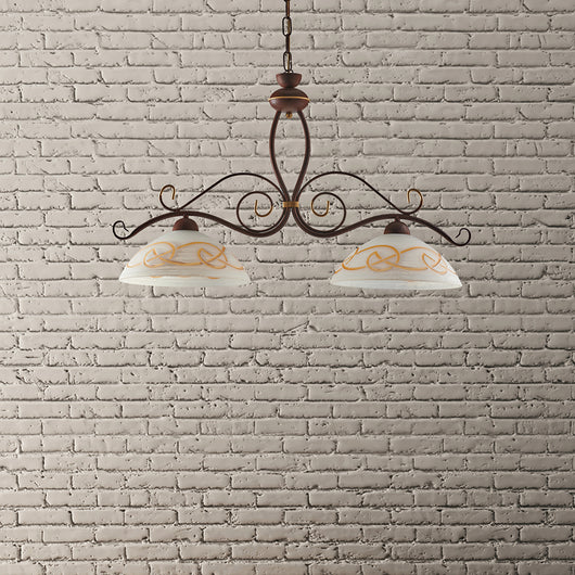 Bilanciere Rustico 2Luci Ferro Battuto Nero E Ruggine Vetro Ambra Serie Faraone