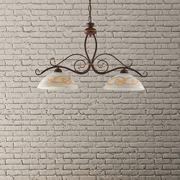 Bilanciere Rustico 2Luci Ferro Battuto Nero E Ruggine Vetro Ambra Serie Faraone