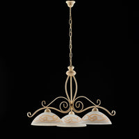 Lampadario Rustico 3Luci Ferro Battuto Avorio e Oro Vetro Ambra Serie Faraone