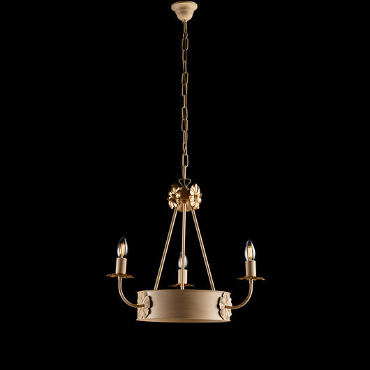 Lampadario Rustico 3 Luci Ferro Avorio e Oro Decorazioni Oro serie Kansas