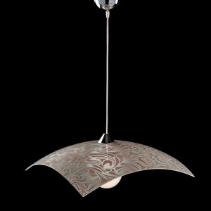 Sospensione Moderna 1 Luce Vetro 50x50 Serigrafia Ghirigori Tortora Serie Marmo