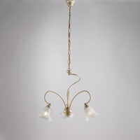 Lampadario 3 Luci Alice Ferro Battuto Avorio E Oro Vetro Bianco