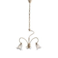 Lampadario 3 Luci Alice Ferro Battuto Avorio E Oro Vetro Bianco