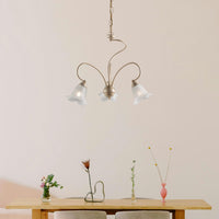 Lampadario 3 Luci Alice Ferro Battuto Avorio E Oro Vetro Bianco