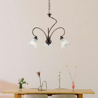 Lampadario 3 Luci Alice Ferro Battuto Marrone E Oro Vetro Bianco