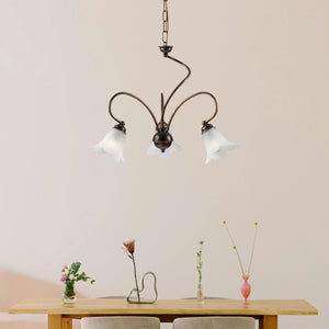 Lampadario 3 Luci Alice Ferro Battuto Marrone E Oro Vetro Bianco