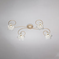 Alice Plafoniera in ferro laccato avorio con decoraz. oro antico e diffusori in vetro d. 14 alabastro bianchi 4 luci L. 87 X 40