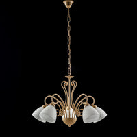 Lampadario Classico 5 Luci Ferro Avorio Decapé E Vetro Bianco Serie Antico