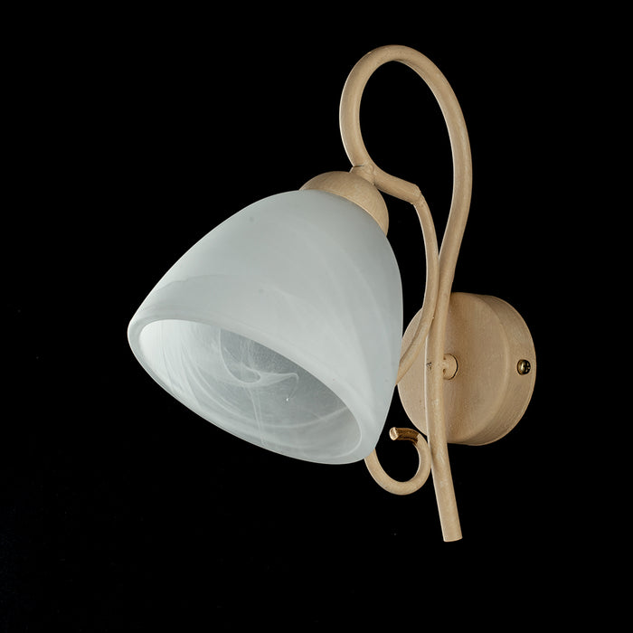 Applique Classico 1 Luce Ferro Avorio Decapé E Vetro Bianco Serie Antico