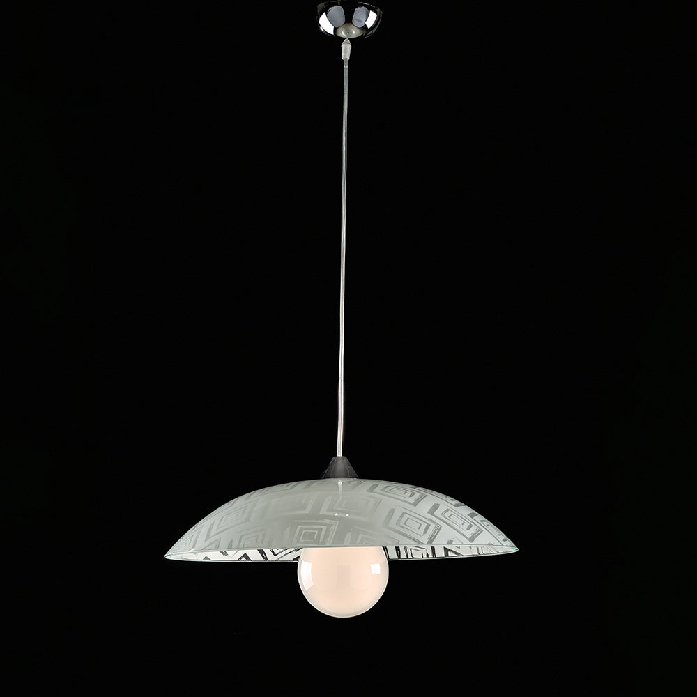 Sospensione Diam.50 cm 1 Luce Vetro Serigrafato Bianco Serie Trama