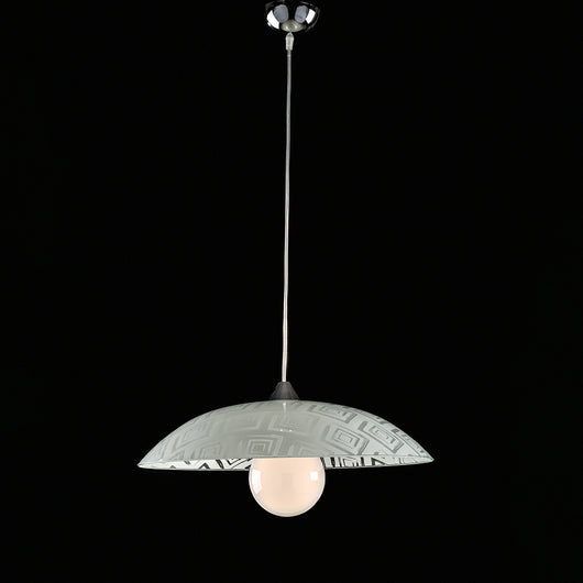 Sospensione Diam.50 cm 1 Luce Vetro Serigrafato Bianco Serie Trama