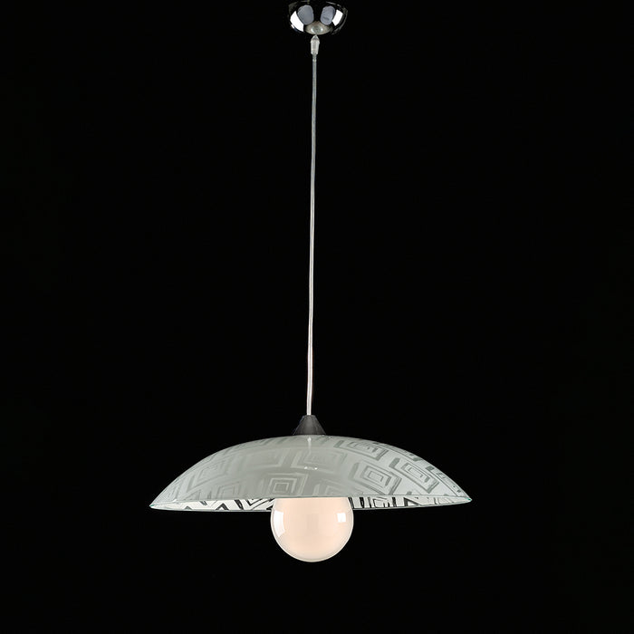 Sospensione Diam.50 cm 1 Luce Vetro Serigrafato Bianco Serie Trama