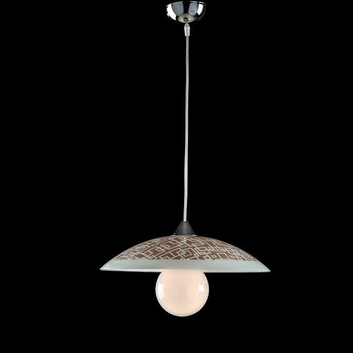 Sospensione Diam.40 Cm 1 Luce Vetro Serigrafato Bianco E Tortora Serie Dodo