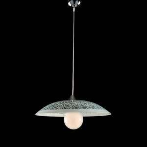 Sospensione Diam.50 cm 1 Luce Vetro Serigrafato Bianco e Grigio Serie Dodo