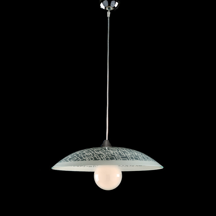Sospensione Diam.50 cm 1 Luce Vetro Serigrafato Bianco e Grigio Serie Dodo