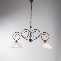 Bilanciere Classico 2 Luci Ferro Battuto Marrone E Oro Vetro Bianco Serie Milly