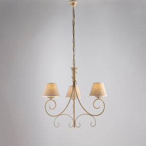 Lampadario 3 Luci Vienna Ferro Avorio E Oro Con Paralumi In Pvc