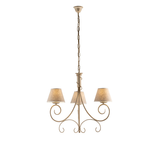 Lampadario 3 Luci Vienna Ferro Avorio E Oro Con Paralumi In Pvc