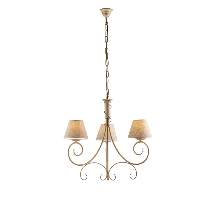 Lampadario 3 Luci Vienna Ferro Avorio E Oro Con Paralumi In Pvc