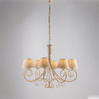 Lampadario 8 Luci Vienna Ferro Avorio E Oro Con Paralumi In Pvc