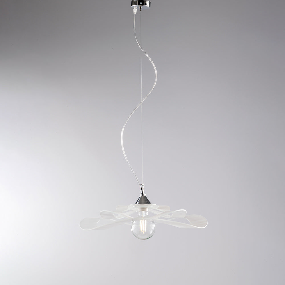 Sospensione Moderna 1 Luce Ferro Cromo e Vetro Taglio Laser Bianco Serie Zero