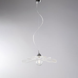 Sospensione Moderna 1 Luce Ferro Cromo e Vetro Taglio Laser Bianco Serie Zero