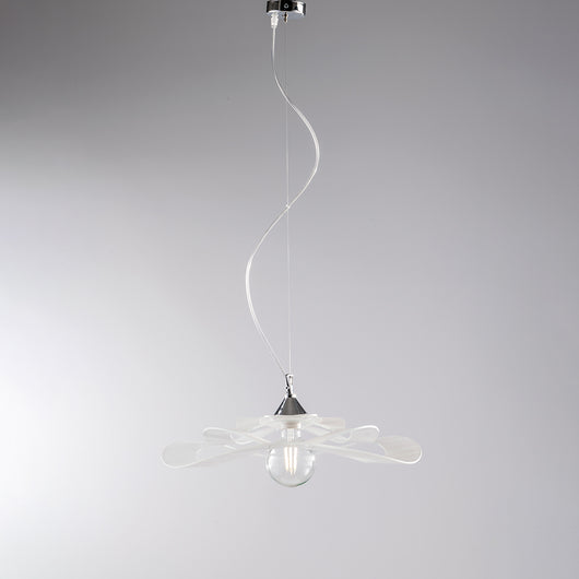 Sospensione Moderna 1 Luce Ferro Cromo e Vetro Taglio Laser Bianco Serie Zero