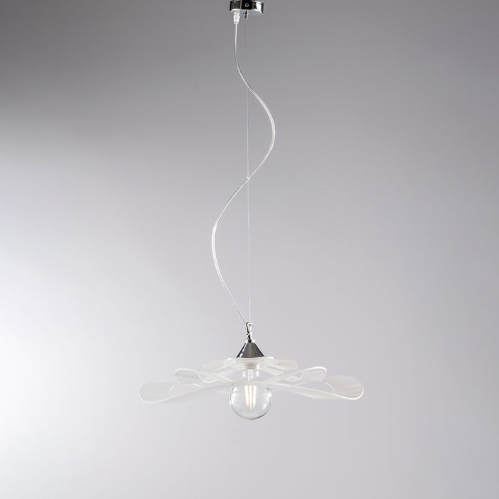 Sospensione Moderna 1 Luce Ferro Cromo e Vetro Taglio Laser Bianco Serie Zero