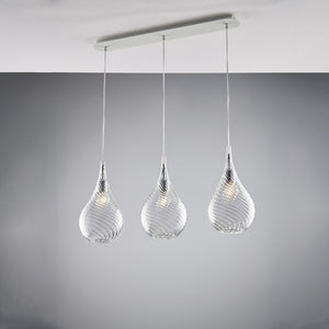 Pluvia Binario in ferro con vetri trasparente pyrex 3 luci L.75 X 10 BL264-BIN3-TR