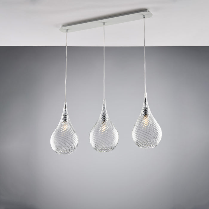 Pluvia Binario in ferro con vetri trasparente pyrex 3 luci L.75 X 10 BL264-BIN3-TR