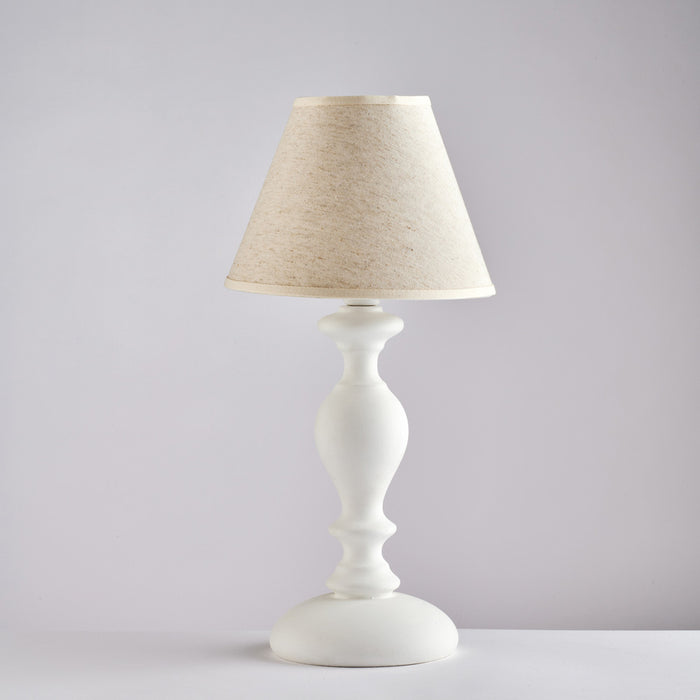 Cascina Lumetto in legno bianco shabby 1 luce con paralume dm.20 H.40 Ø20 BL265-LT-BCO